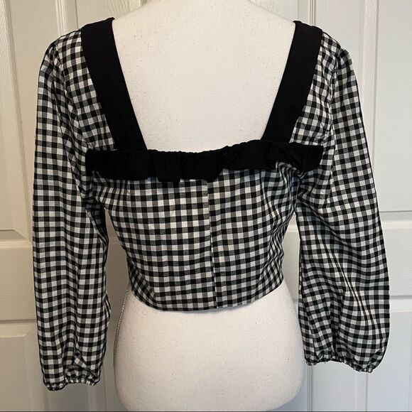 NWOT BCBGeneration Cropped Gingham Top Black White Medium - Picture 6 of 10
